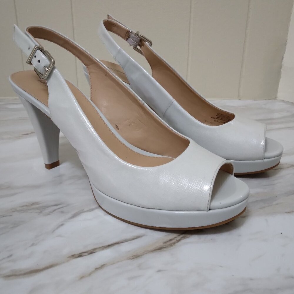 Antonio Melani | "Haleen" Patent Leather Peep Toe Slingback Heel Blue | Size 9M - Picture 2 of 12